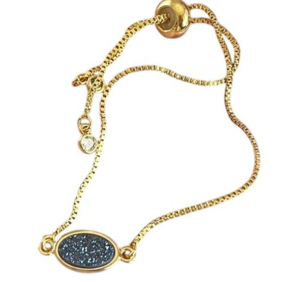 HANDMADE Natural Stone Druzy 18K GP Adjustable Bracelet - Picture 1 of 5